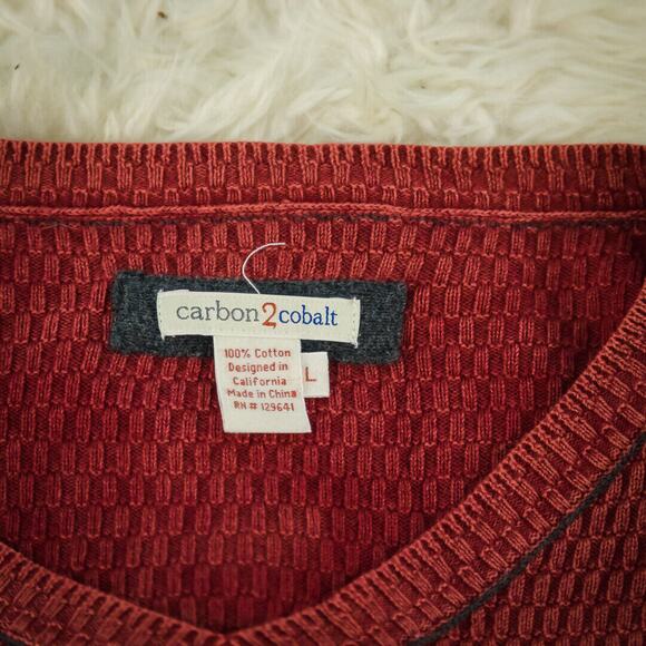 Carbon2Cobalt Size Large L Red Textured Waffle Knit V Neck 100% Cotton Sweater - Picture 4 of 7
